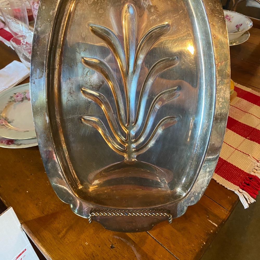 Vintage silver plate footed meat platter, thanksgiving - Picture 2 of 7
